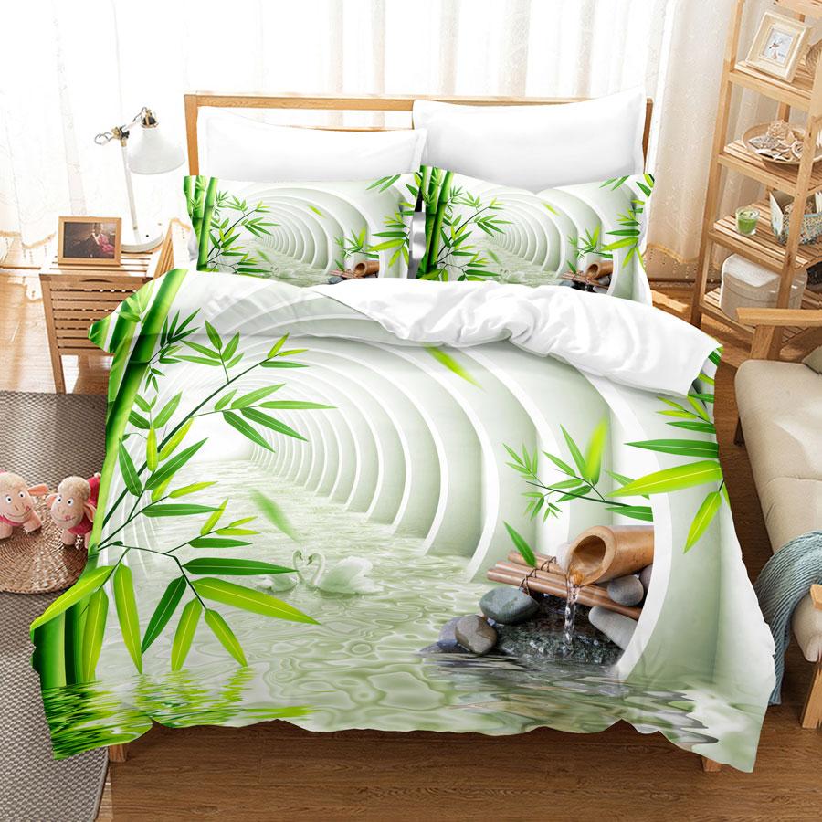 Comforter Green Flower Double Bed With Lotus Bedding Set King Size 3Pcs 2Pcs Single Twin Full 200X200 220X240Cm