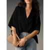 Women's, Summer New Style, Short Sleeved, Lapel, Casual, Loose Fit, Top, Solid Color Shirt