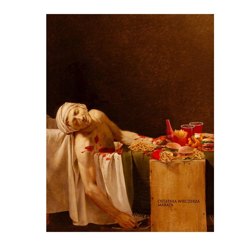 Забавная винтажная картина маслом, художественный постер, принты «Смерть Марата», холст, настенная живопись, современные картины для декора гостиной