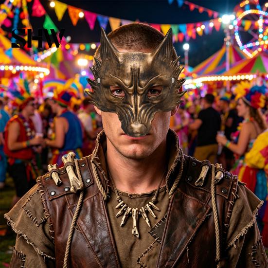 Durable Lightweight Carnival Props Black Gold Wolf Halloween Mask, 3D PU Foam Mardi Gras Party Unique Festival Masks for Cosplay Prop, Masquerade