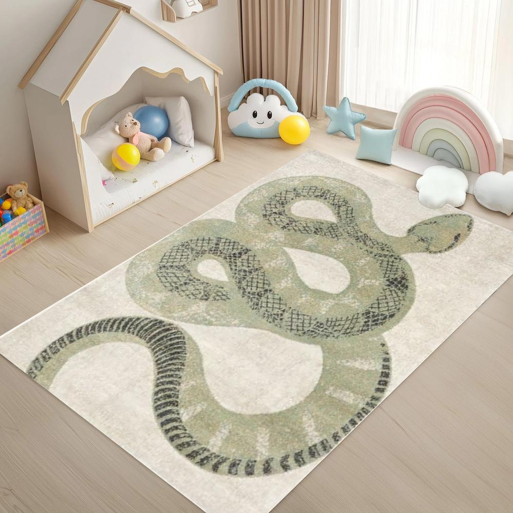 Light Background Geometric Snake Pattern Carpet Minimalist Animal Style Non-Slip Soft Mat for Living Room Bedroom