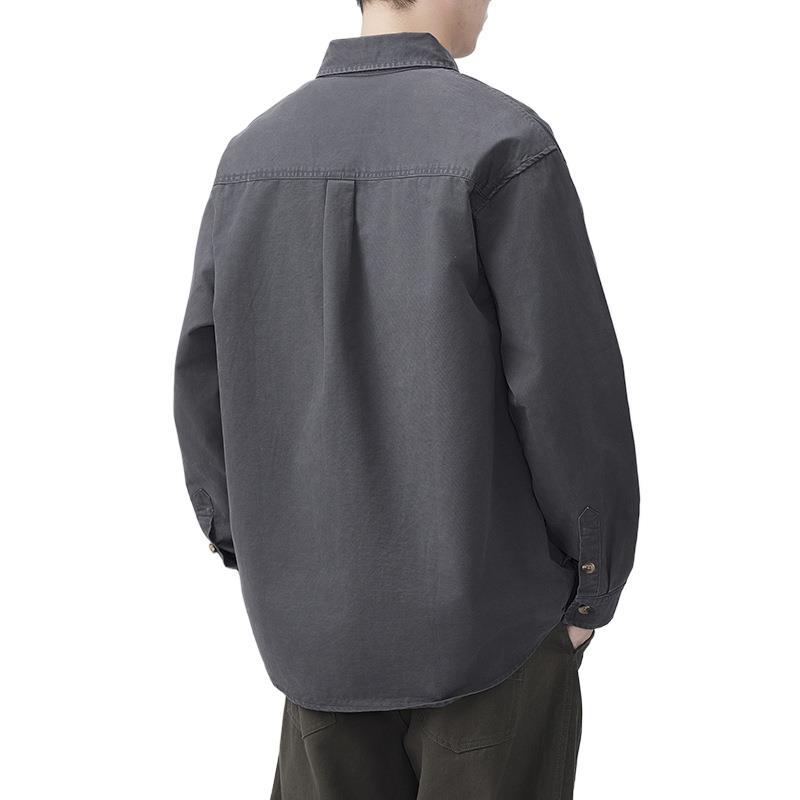 Весна Новая Японская Ретро Мужская Свободная Хлопковая Повседневная Рабочая Рубашка в Американском Стиле с Длинным Рукавом