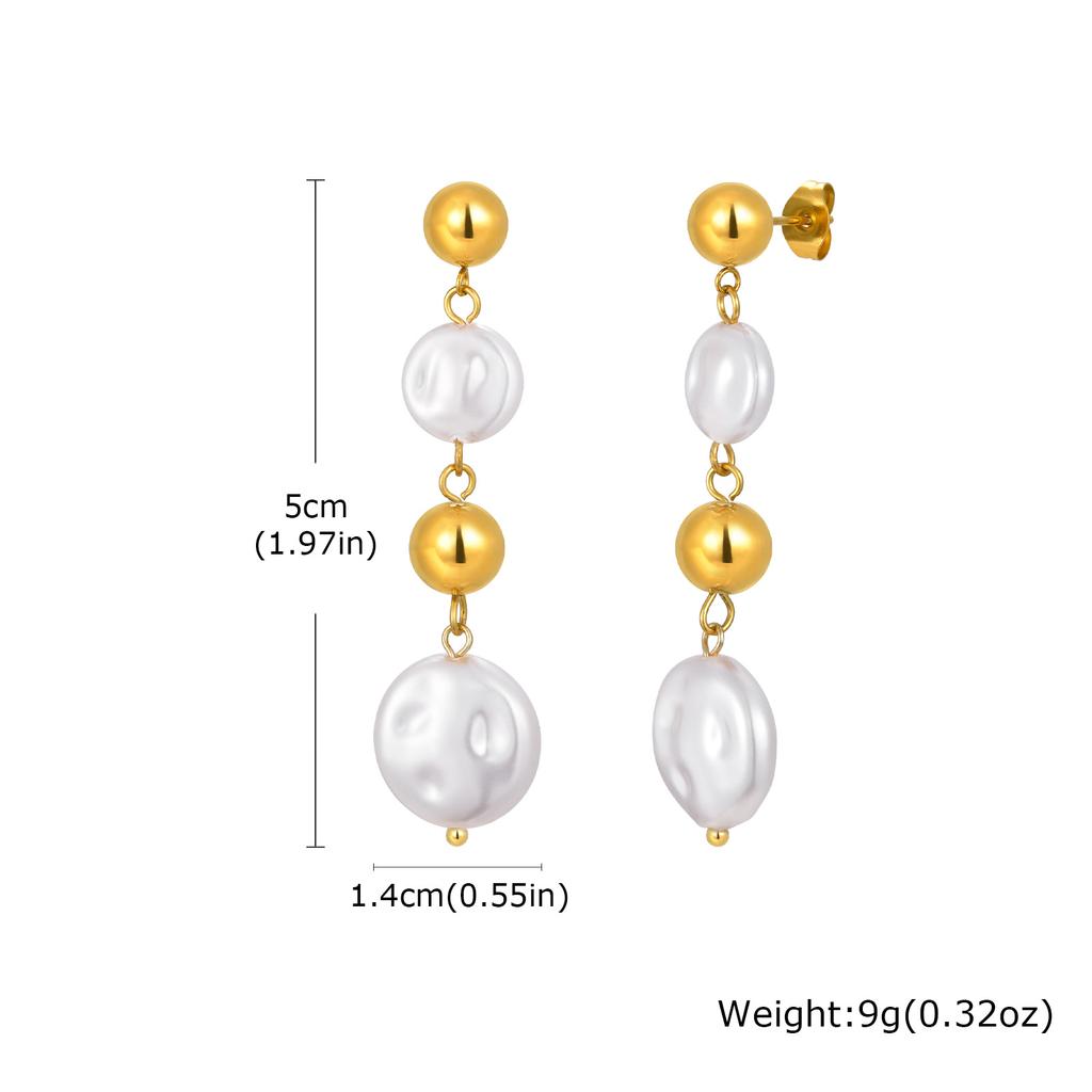 Vintage Irregular Imitation Pearl Earrings for Women, Gold Color Stainless Steel Drop Earrings, Elegant Jewelry Party Gifts