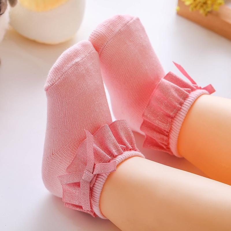 0-12M кружевные носки для новорожденных, носки принцессы с бантом, детские хлопковые носки для девочек на весну и осень, дышащие носки с оборками для девочек