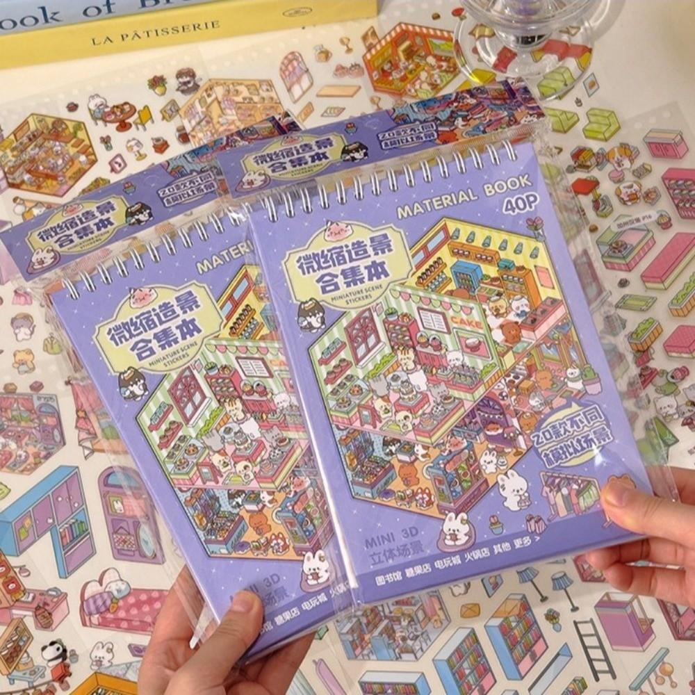 PET Miniature Scene Stickers 20 Sheets Scene Visual Stacking Sticker Sticker Book Creative Play