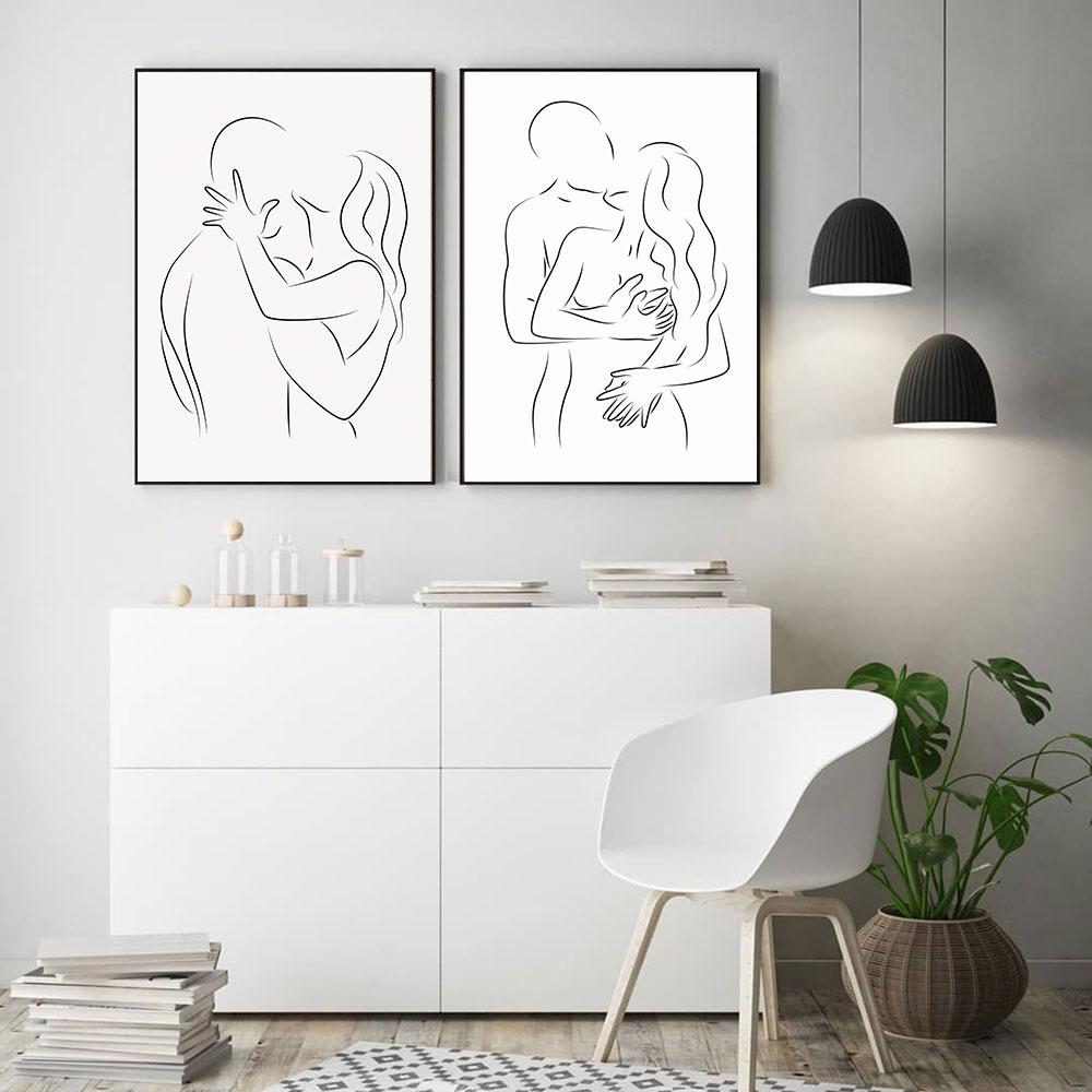 Романтический абстрактный плакат Lover Line Art Печать Пара Обнаженная картина на холсте Современная гостиная Минималистичная декоративная роспись