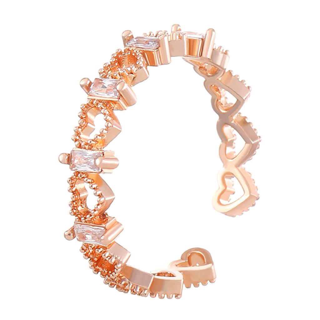 Fashion Micro-inlaid Square Zircon Light Luxury Ring Women's Japan and Korea Personality Hollow Love Heart Ring Opening Adjustable