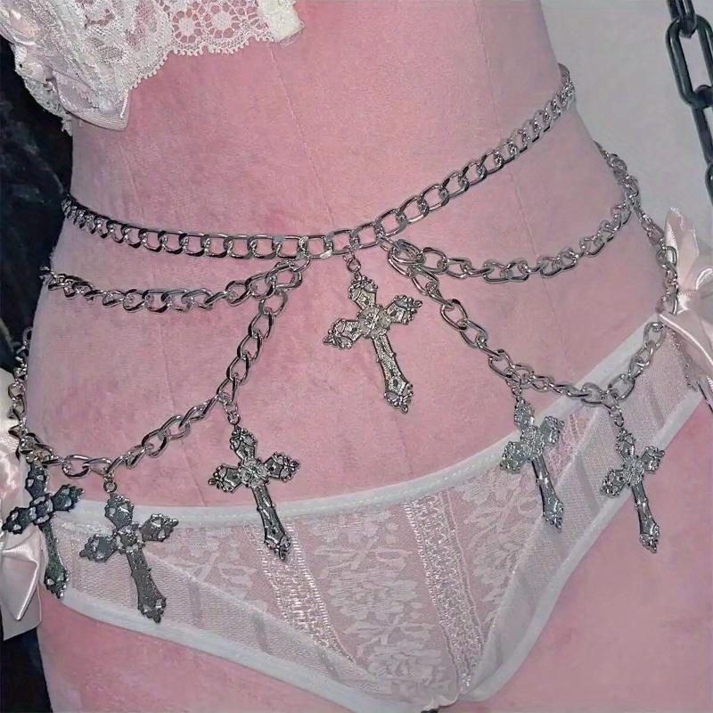 1PC Hollow cross pendant wave side swing chain waist chain Sexy multi-layer body chain Yabi accessories Multi-layer cross belt chain accessories
