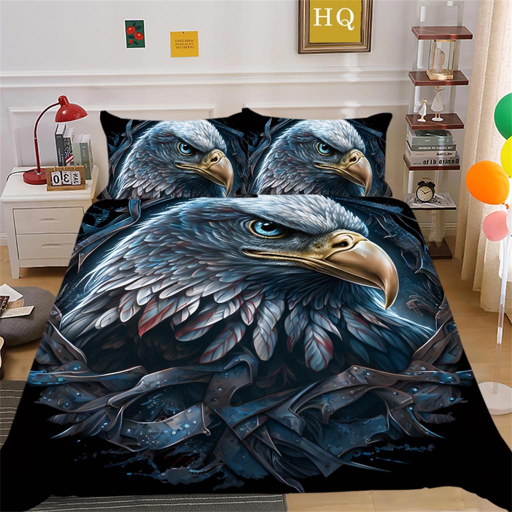Eagle Bedding Set for Boys and Men, Down Duvet Covers, Pillowcases 2/3pcs, King Queen Bed 3D Printed Animal Cover Set Gift