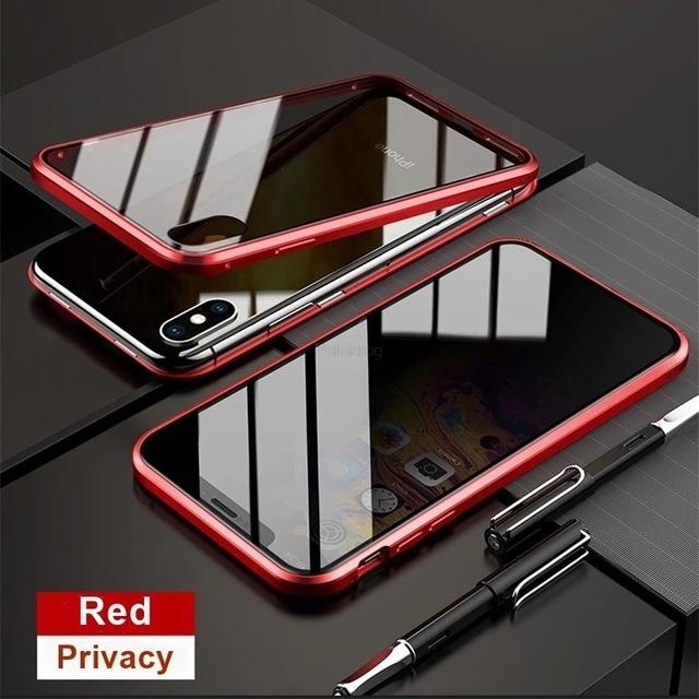 Магнитный закаленный стеклянный защитный металлический чехол для iPhone 15 14 13 12 XR 11 Pro MAX X 7 8 6 Plus 360 Магнитный антишпионский защитный чехол
