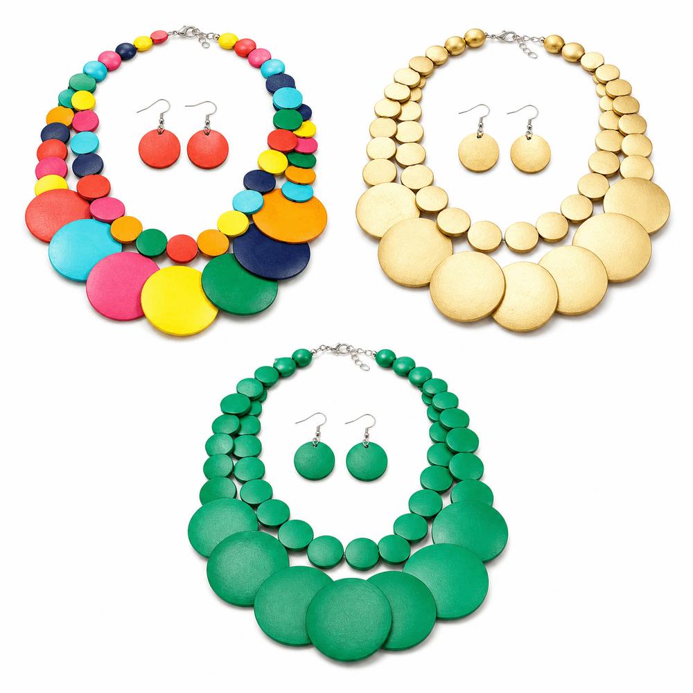 Bohemian Style Wooden Beaded Necklace Double Layer Pendant Necklace Summer Accessories