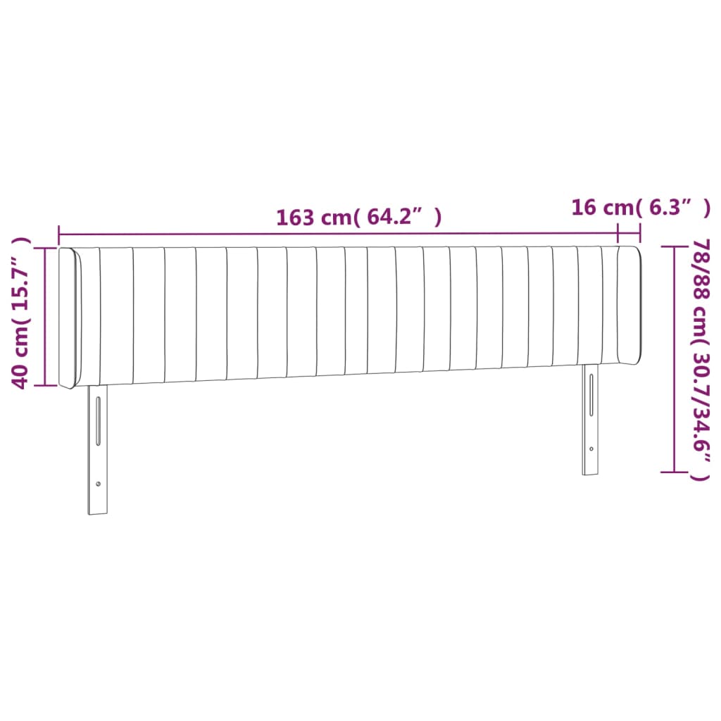 Headboard with Ears Black 163 x 16 x 78 88 cm Fabric