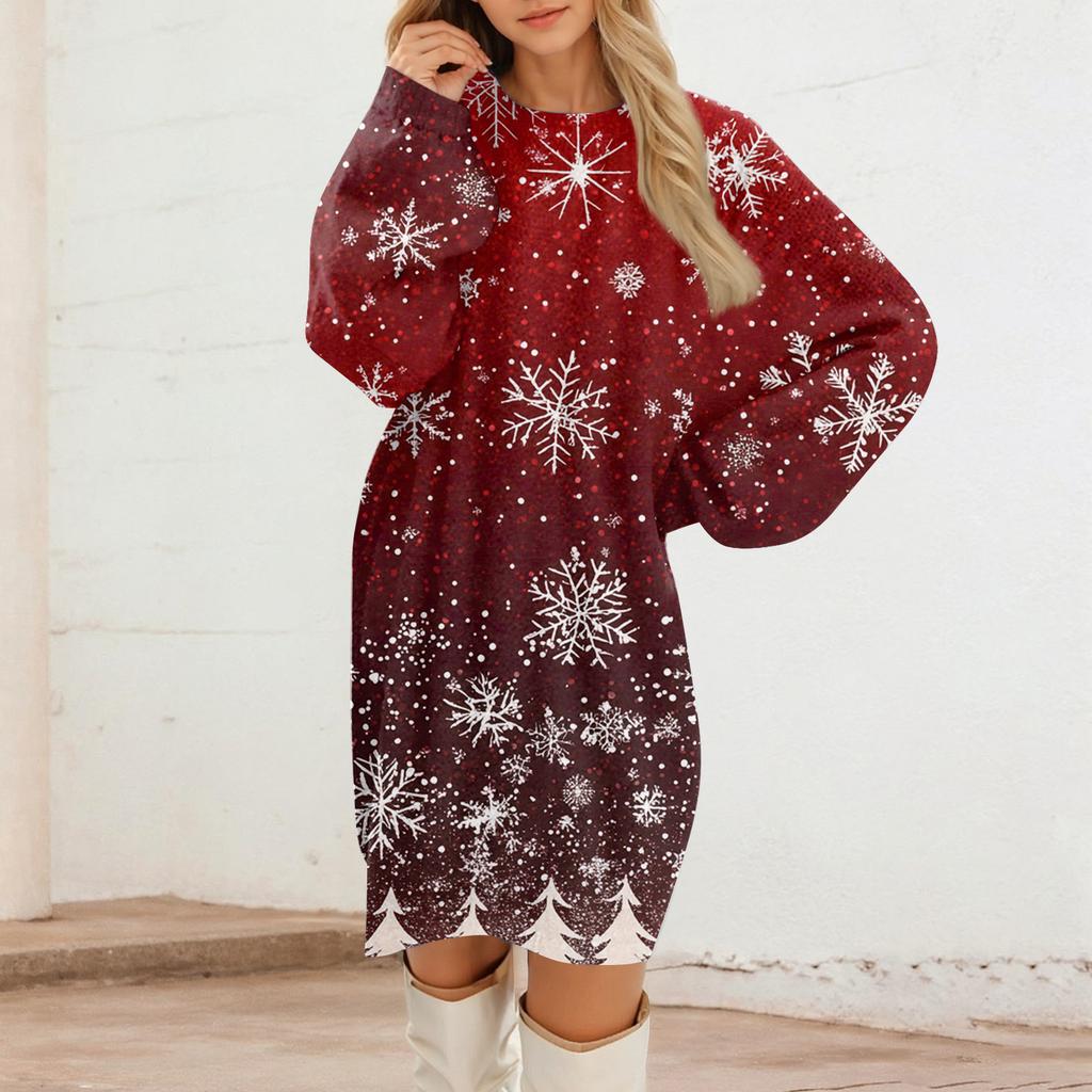 Women's Round Neck Casual Long Sleeve Plush Dresses