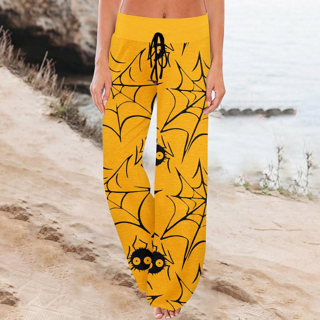 Женские спортивные брюки, спальные брюки, напечатанные широкие брюки на шнурке, повседневные брюки с карманами