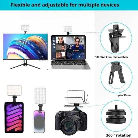 Светильник для селфи с клипсой, 3 режима, 10 уровней яркости, суперяркий, универсальный, перезаряжаемый, компактный, портативный, светодиодный, заполняющий свет