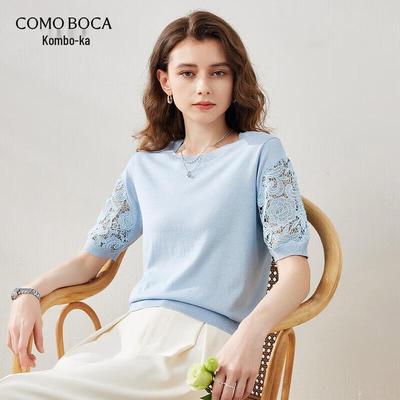 Женская футболка из смесовой ткани с кружевом и шелком Mulberry