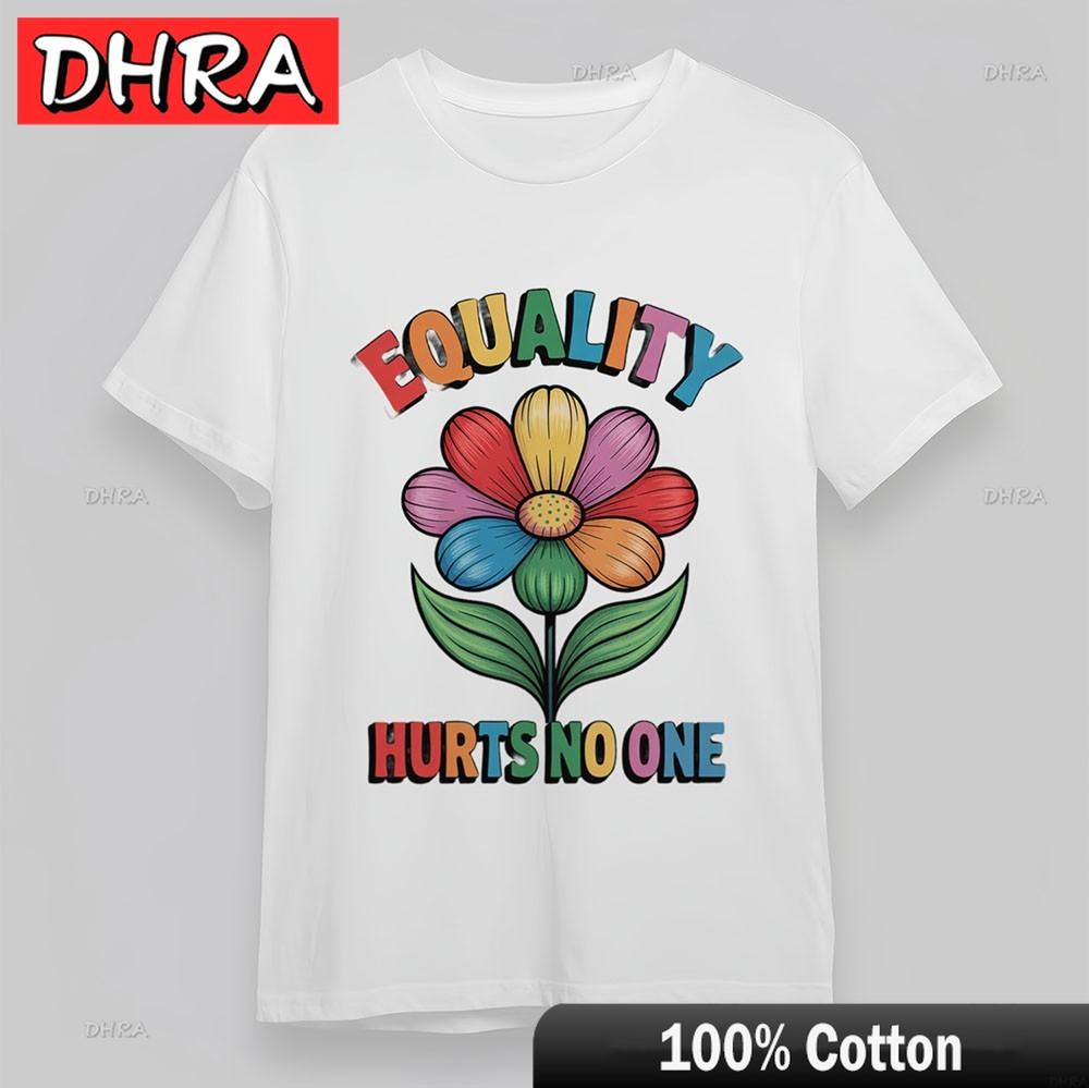 Unisexs Oversize TShirt Equality Rainbow Flower Power Tee White Cotton Short Tee Urban Tshirts Clothing for Funny Shirts Hombre