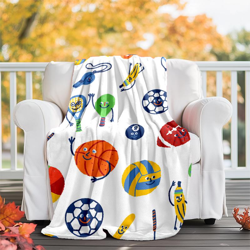 ball sports Theme Printed Blanket - Perfect for Couch, Bed, Travel & Outdoor Use | Machine Washable, Cozy & Durable.