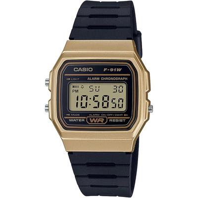 Мужские часы Casio Collection F-91WM-9AJH Черно-золотые Цифровые часы из нержавеющей стали