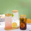 Spill-Proof Glass Drink Cup With Straw and Lid Glass Straw Cup Household Bubble Tea Cup  Office