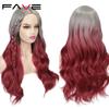 Long Wavy Wigs Ombre Gray To Watermelon Red Black Grey Purple Blue Brown Synthetic Hair For Black White Women Cosplay Party