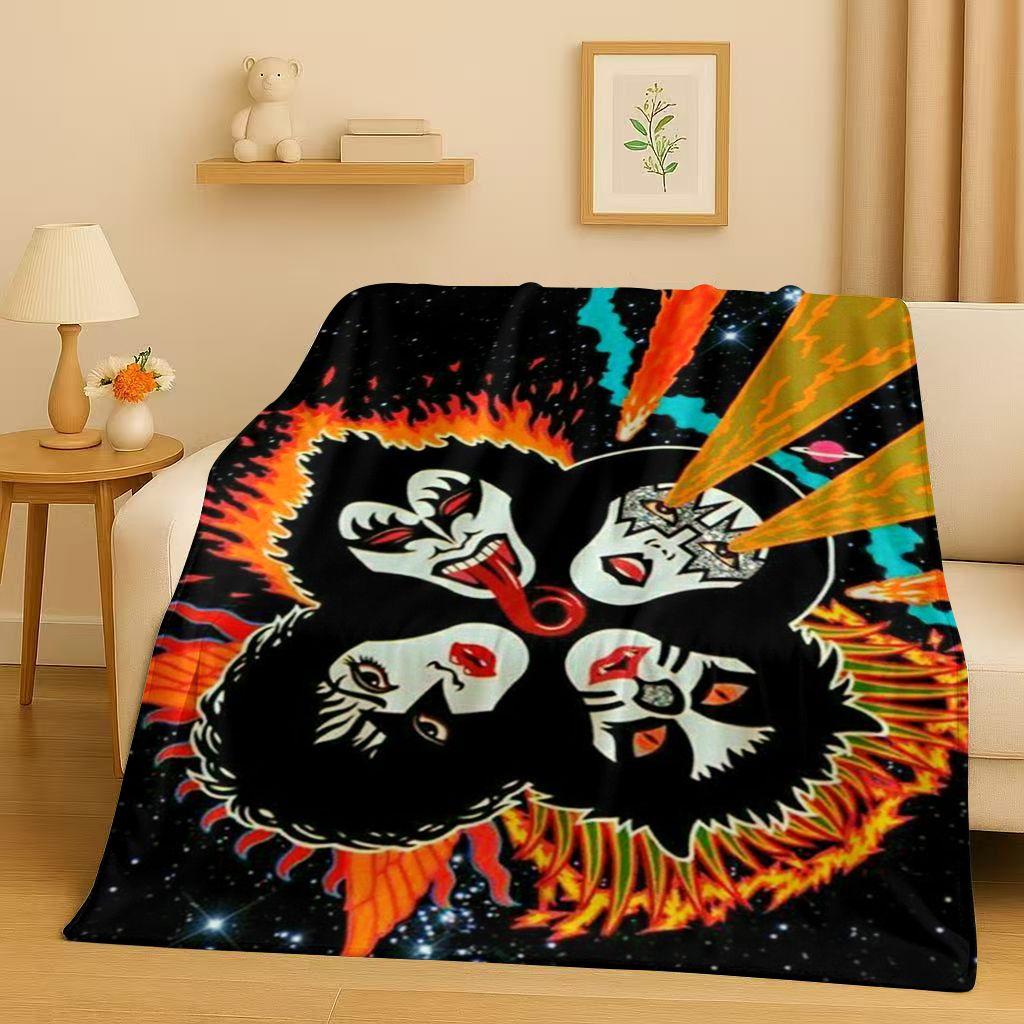 Retro Kiss Rock Heavy Metal Band Gene Simmons Flannel Blanket,Ultra Soft Plush Throw for Home Bedroom Bed Sofa Cover Office
