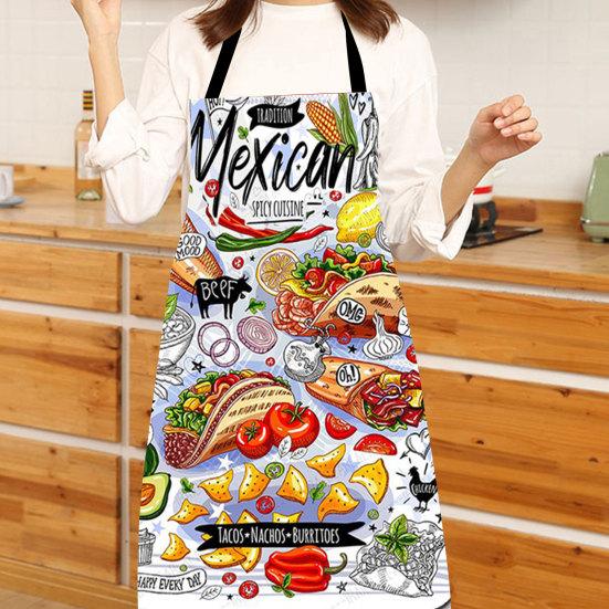 Cooking Apron Sleeveless Comfortable Wearing Clear And Real Image Reusable Anti-stain Waterproof Polyester Pizza Pattern Kitchen Apron Home Supplies