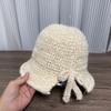 Autumn and winter bow mixed color knitted hat thickened split hat women's warm knitted small fragrant bucket hat