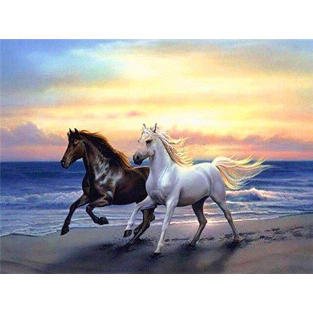 5D Diamond Painting Cross Stitch Horse Full Round Diamond Embroidery Animals Picture