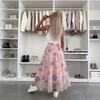 Womens Mesh Midi Skirt Floral Print Elastic Waist Loose Fit Daily Wear Travel