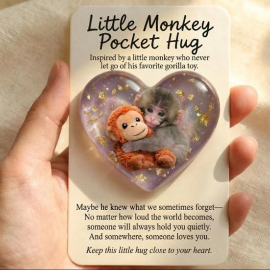 Брелок-игрушка Little Monkey Pocket Hug с милым детенышем обезьянки, держащим в руках карточку с позитивными словами. Эмоциональная поддержка. Вдохновляющий подарок для друзей и любимых.