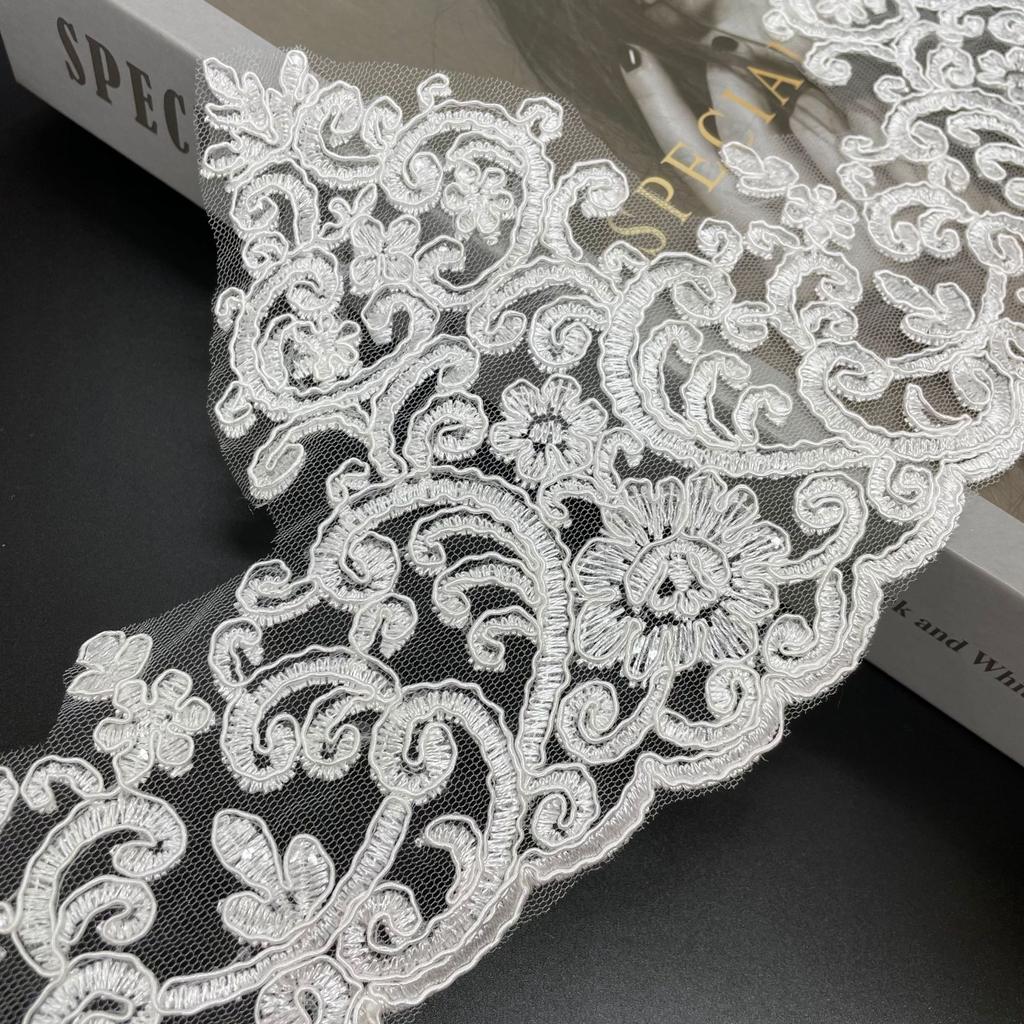 50Yard 15Cm Car Bone Lace Wedding Dress Clothing Accessories Fabric Cloth Decorative Beads Lace Polyester Silk Cloth