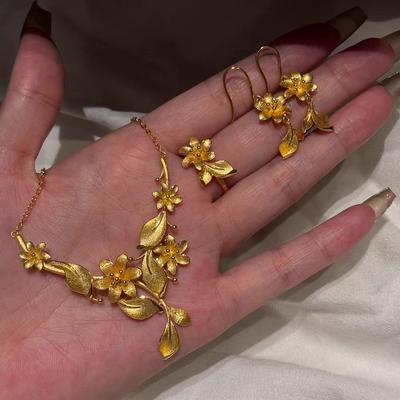 Классический китайский стиль Ханьфу Цветущие ветви лист Кольцо Матовые Изысканные Серьги Ожерелье Свадебные Свадебные Наборы