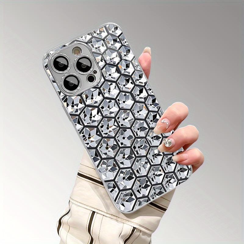 Шестиугольный Алмазный Узор Посеребренный Чехол Для Телефона Для Samsung Galaxy S25 S24 S23 Ultra Plus FE Закаленное Стекло