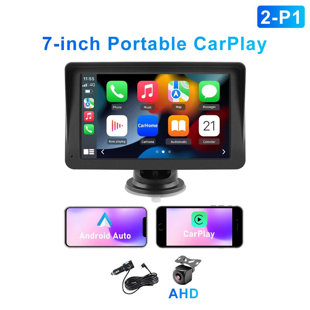 7" / 9" Портативная беспроводная автомагнитола Carplay Android Auto, Мультимедийный плеер, IPS-сенсорный экран, AUX, USB, Bluetooth, Mirror Link, AHD