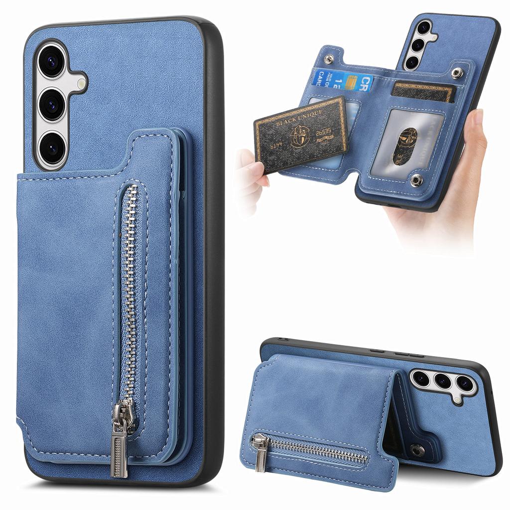 For Samsung Galaxy S25+ Case Magnetic Detachable Zipper Card Holder Leather Phone Back Cover
