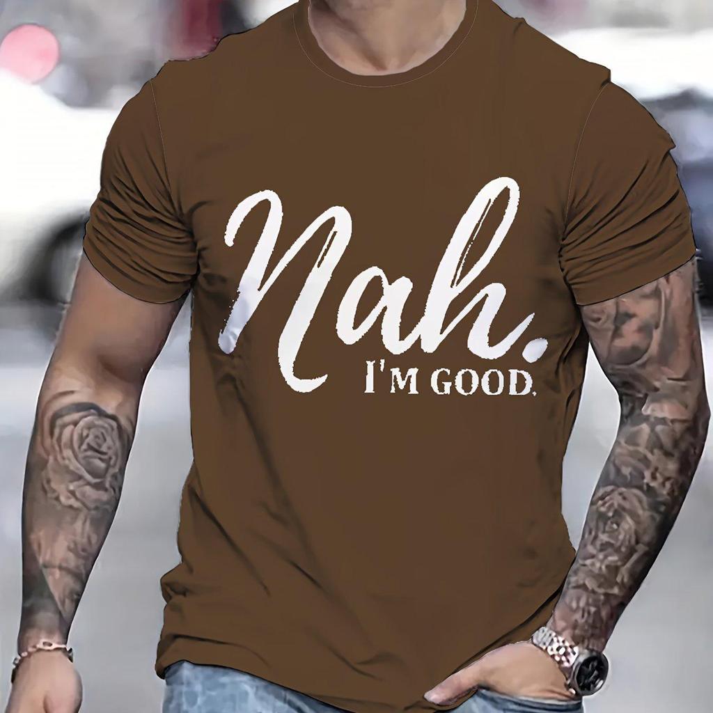 Мужская футболка с ярким пейзажным принтом - Мягкая полиэстеровая футболка с круглым вырезом, слегка тянущаяся, машинная стирка, базовая вещь на все сезоны для улицы