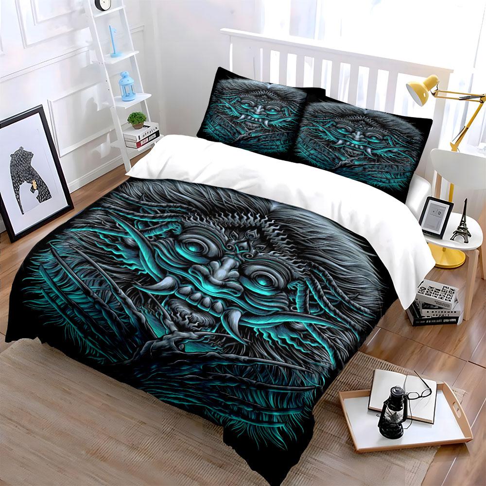 Glowing tribal face motif. Bedding sets Duvet cover sets Duvet covers Pillowcases(1 * Duvet Cover 2 * Pillowcases without duvet insert)