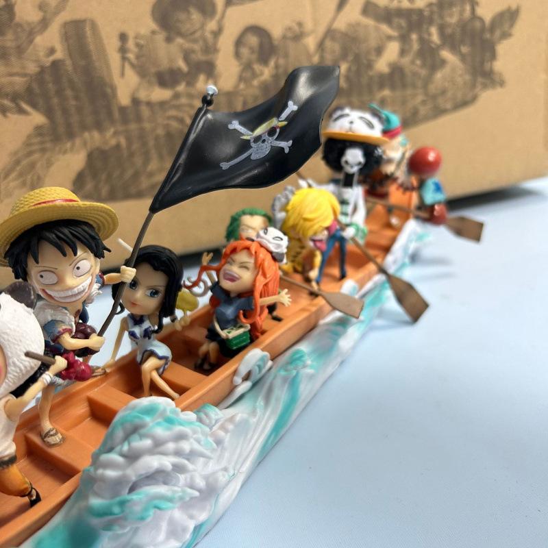 Анимационная фигурка ONE PIECE, команда Соломенной Шляпы, лодка-дракон, полный набор, Луффи, Зоро, Санджи, Чоппер, модель, украшение, Король Морей