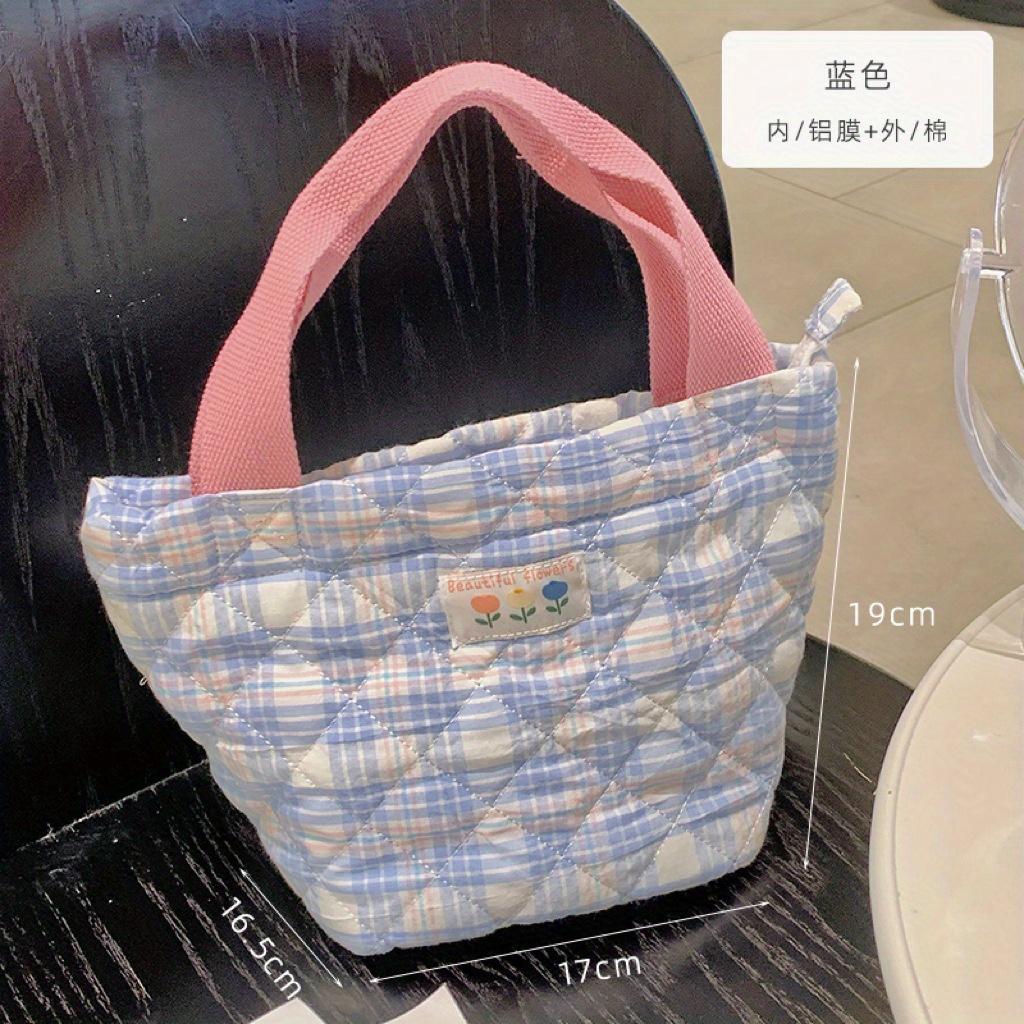 Клетчатая сумка для ланча для женщин, термобокс для ланча большой емкости с завязками, сумка-тоут для еды, офисный работник, переносная изолированная сумка для хранения продуктов