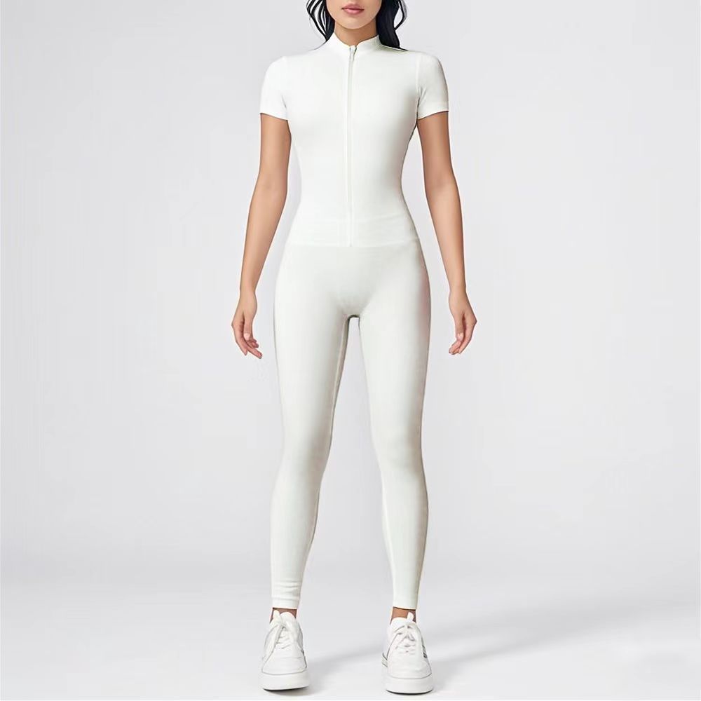 Лето осень короткий рукав Сборка Комбинезон для тренажерного зала Женский фитнес брюки Костюм Спортивные комбинезоны Женский спортивный костюм Одежда для йоги Молния Тренировка Спортивная одежда