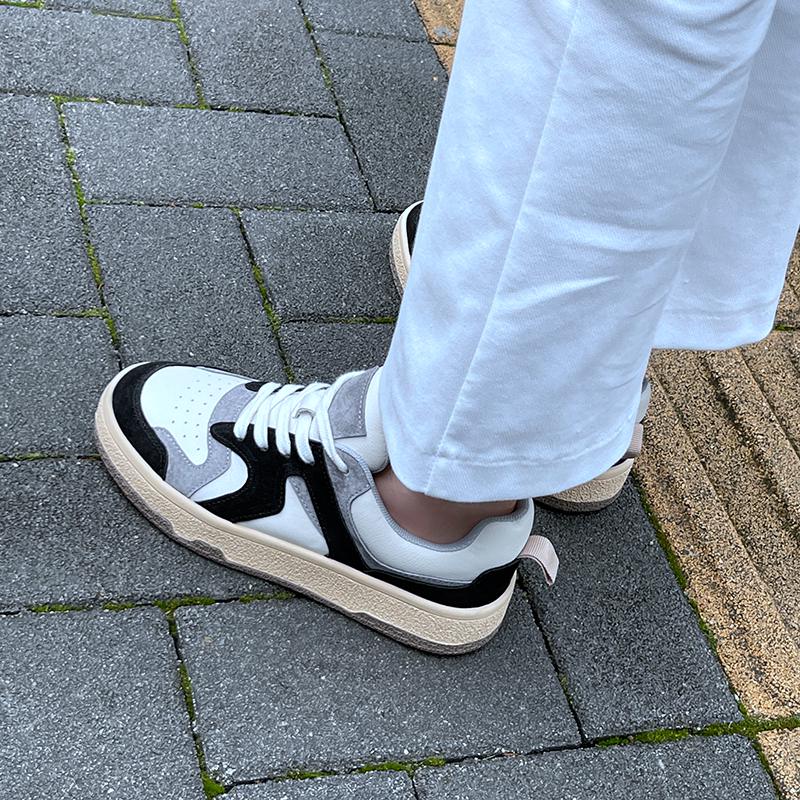 Cow Suede Spring Sneakers Platform Mixed Color Lace Up Rivets Women Casual Shoes