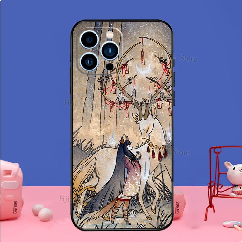 Kitsune Fox Art Phone Case For iPhone 16 15 12 13 Mini 11 14 Pro XS Max Plus X XR Silicone Cover