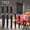 7PCS Stainless Steel Utility Knife Chef Knife Kitchen Knife Multi-tool Knife Stand Kitchen Scissors Fruit Knife Bread Knife Cooking Tool Set