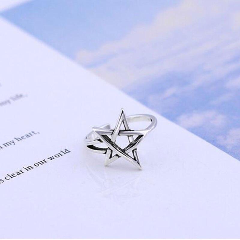 Ретро тайское серебряное кольцо с пентаграммой и звездой, регулируемое кольцо для женщин, модные украшения, подарок на вечеринку, S-R284