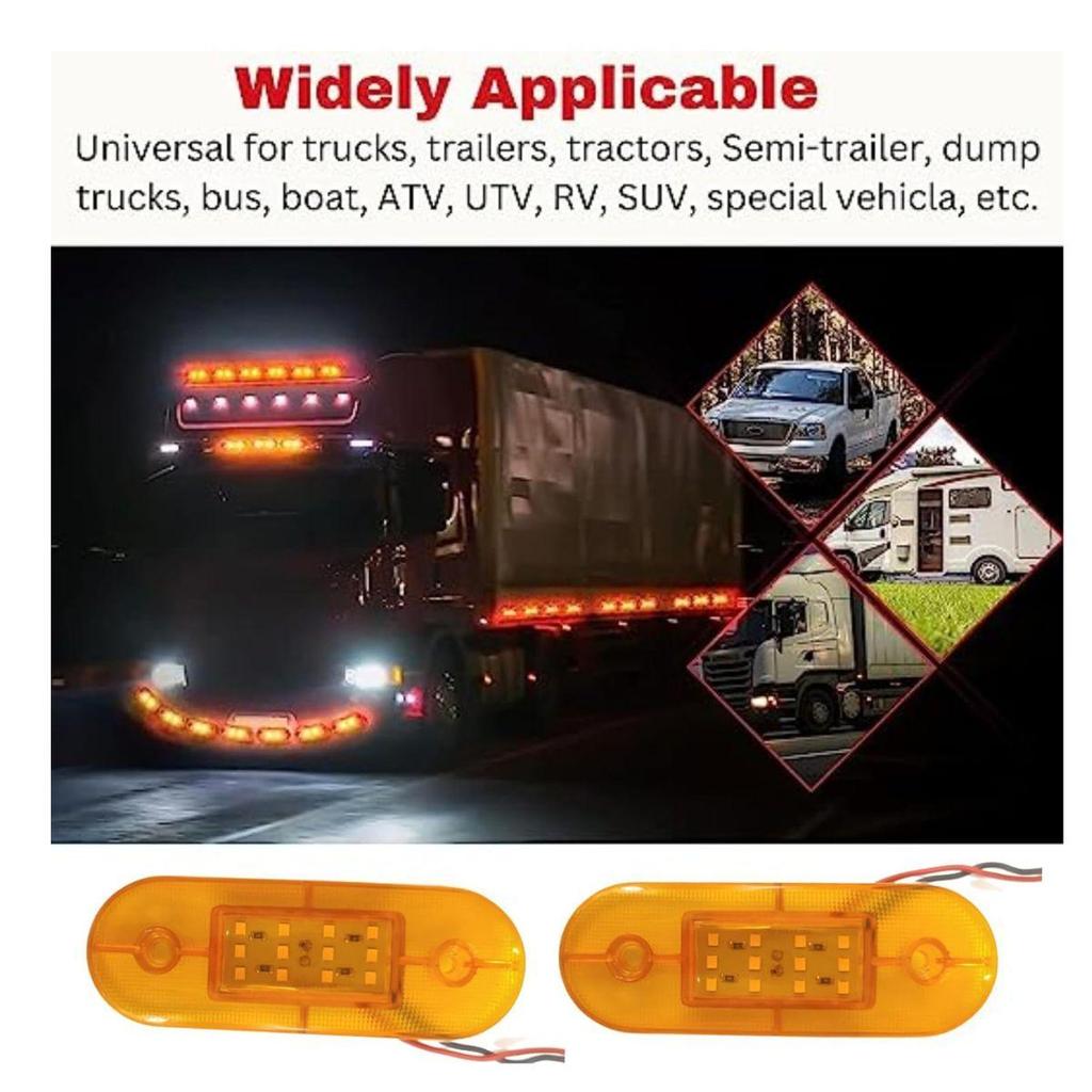 8PCS Amber LED Rear Side Marker Clearance Lights 12V for Truck Trailer RV Bus Boat | Waterproof Flat Base