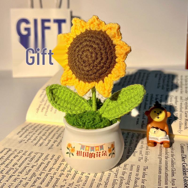 Handmade Sunflower Desk Decoration - Woven Bouquet Gift for Students & Girls