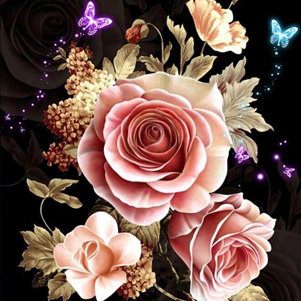 Colorful Diamond 5DDIY Painting Embroidery Animal Flower Picture Rose Mosaic Butterfly Cross Embroidery Wall Home Decoration