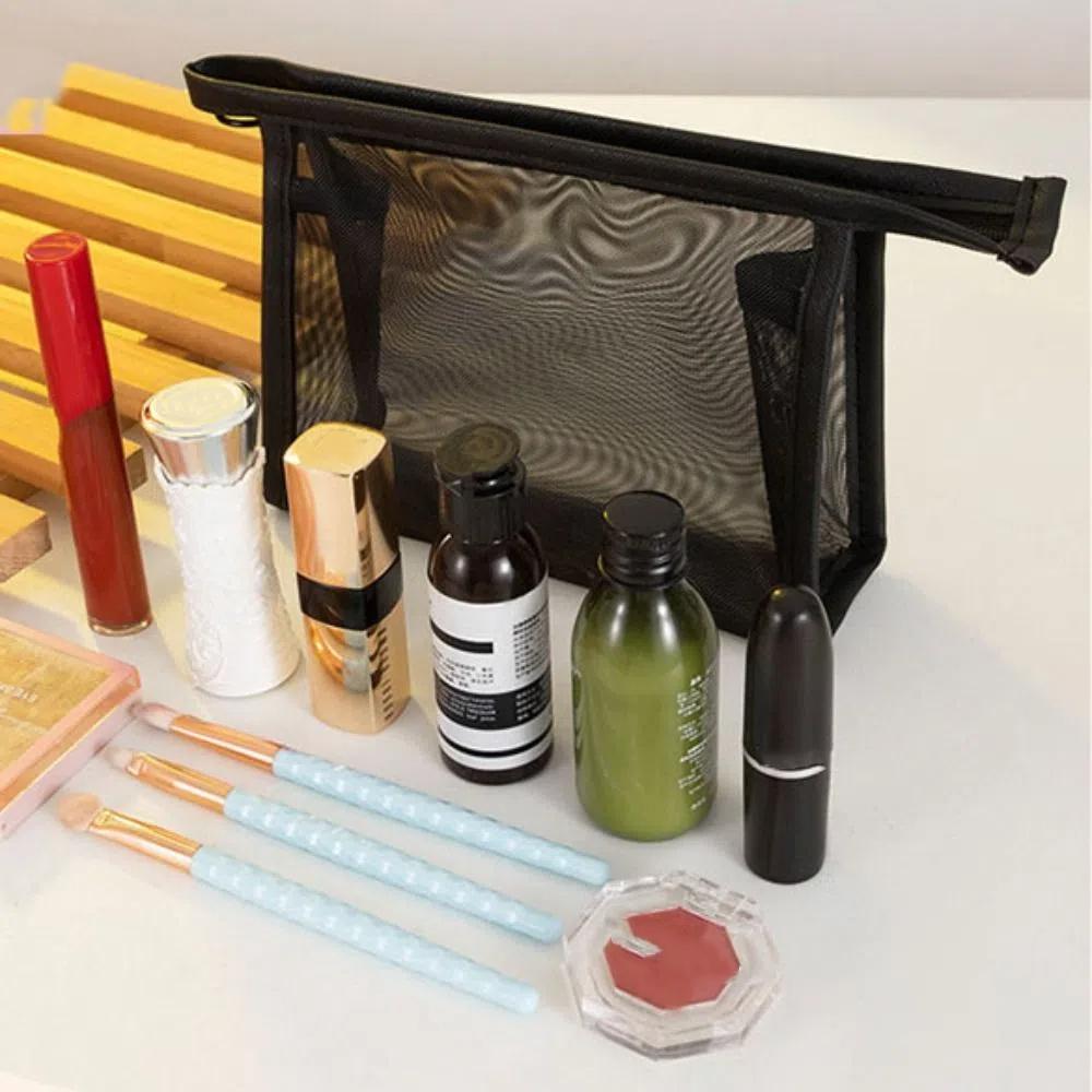 Zipper Mesh Makeup Bag Large Capacity Storage Toiletry Bag Transparent Cosmetic Bag Unisex