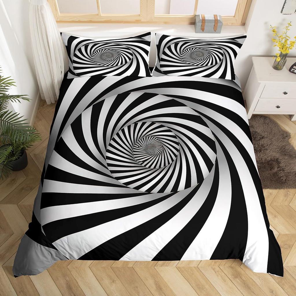 Комплект постельного белья Black Hole 3D с психоделическим геометрическим узором и цифровой печатью, комплект из трех предметов